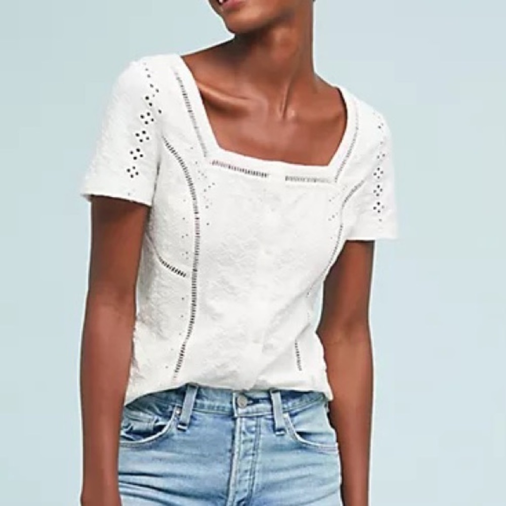 Anthropologie White Eyelet Button Down Shirt